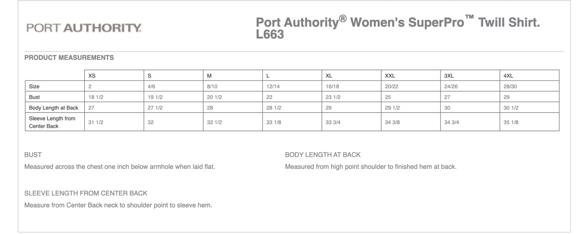 Sizing Chart