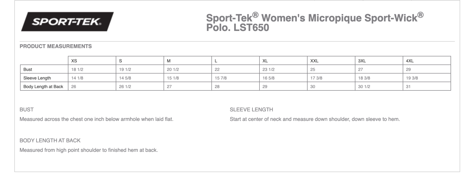 Sizing Chart