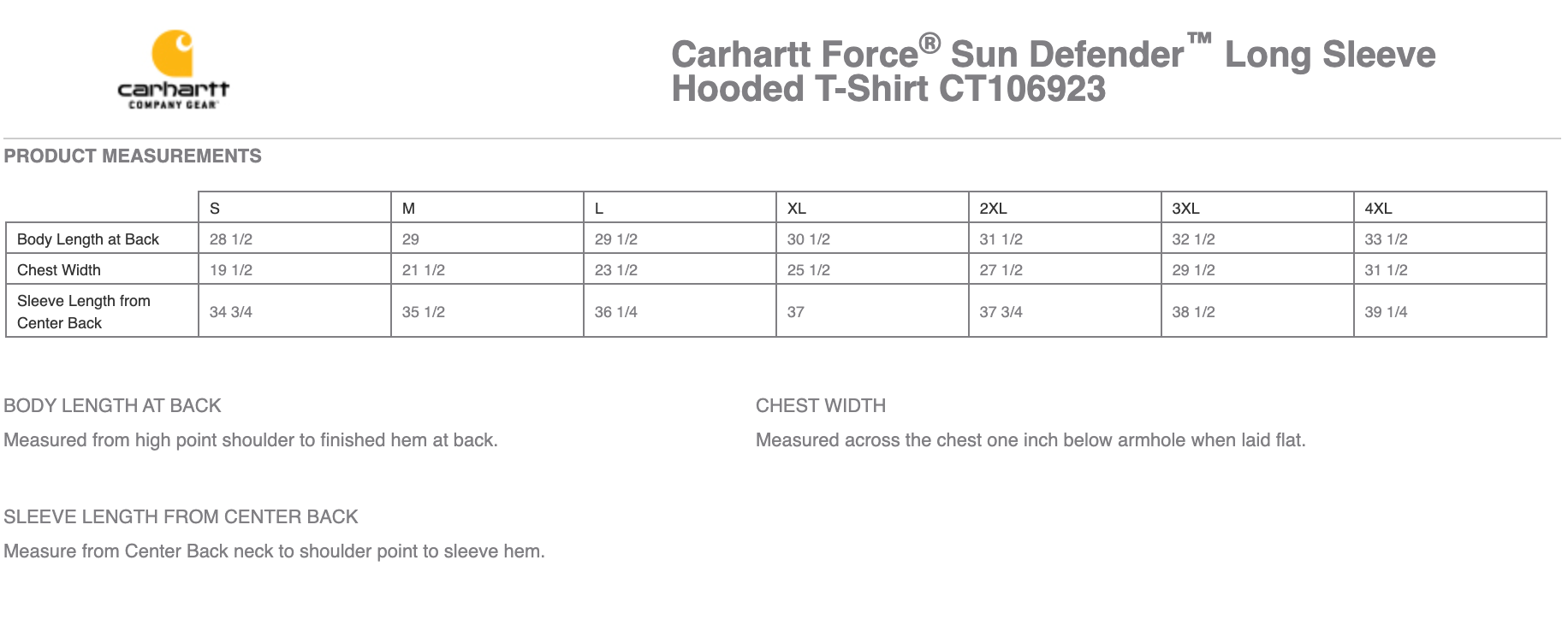 Sizing Chart
