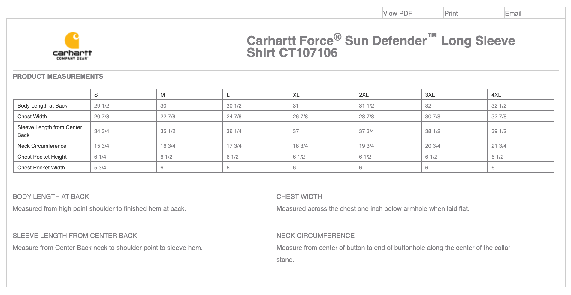 Sizing Chart