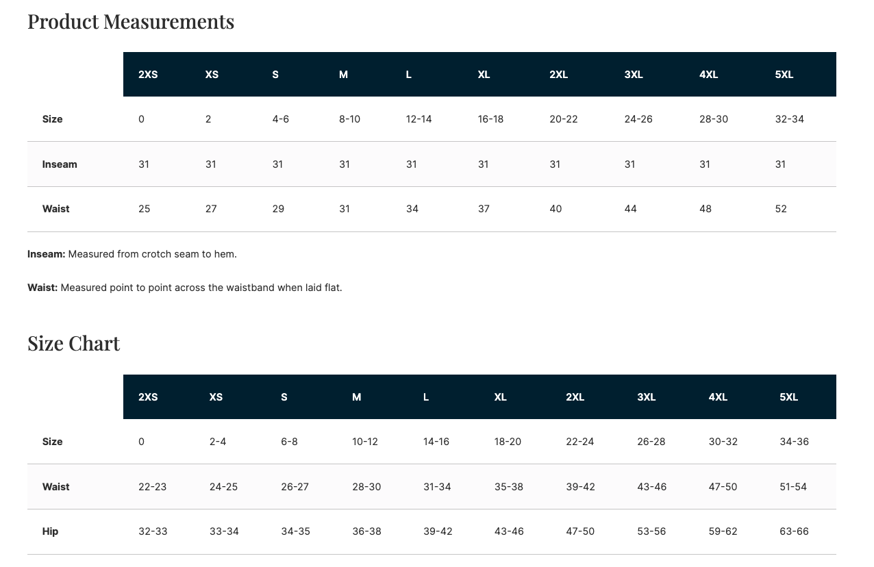 Sizing Chart