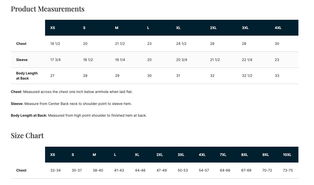 Sizing Chart