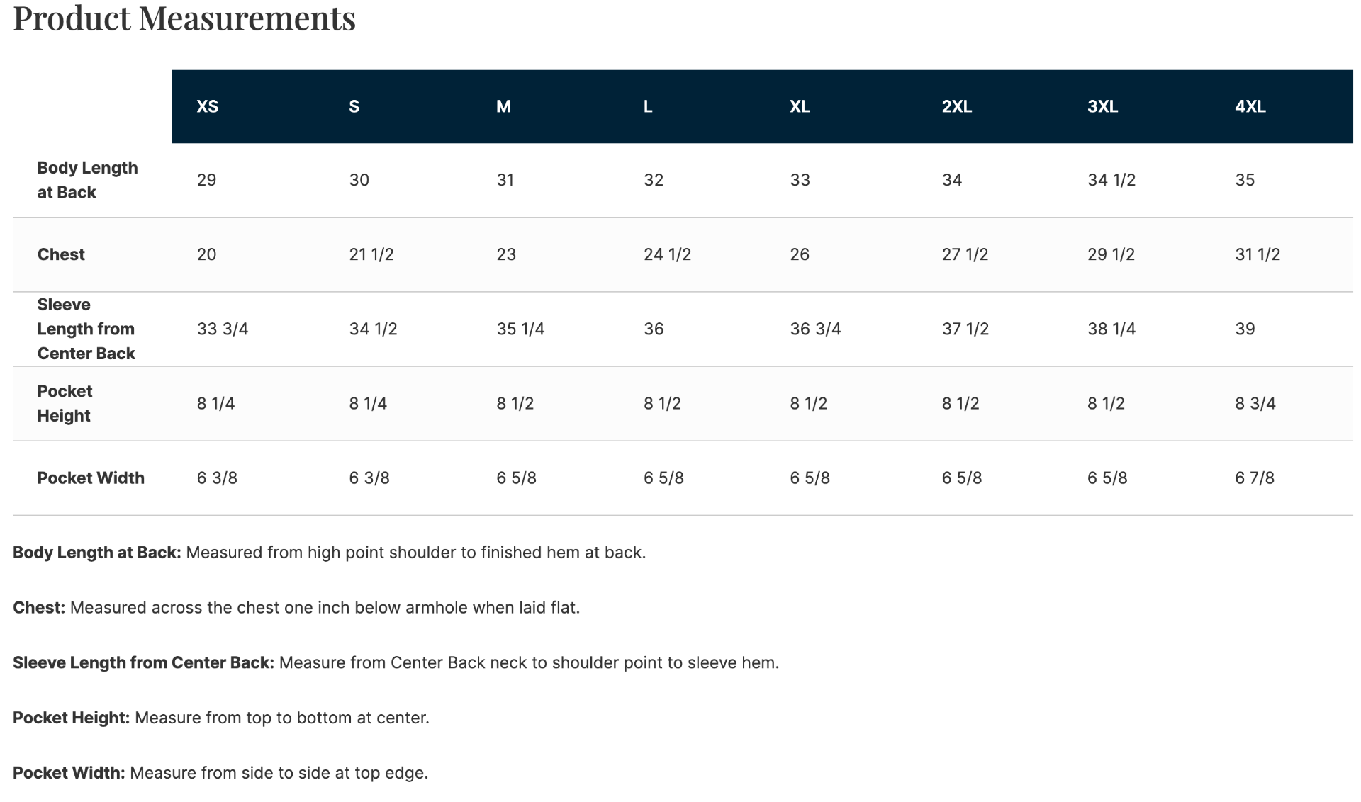 Sizing Chart