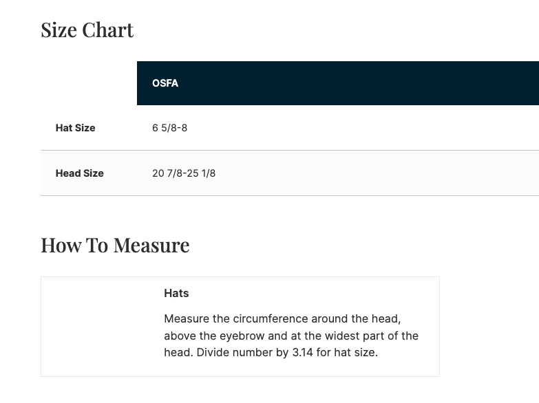 Sizing Chart