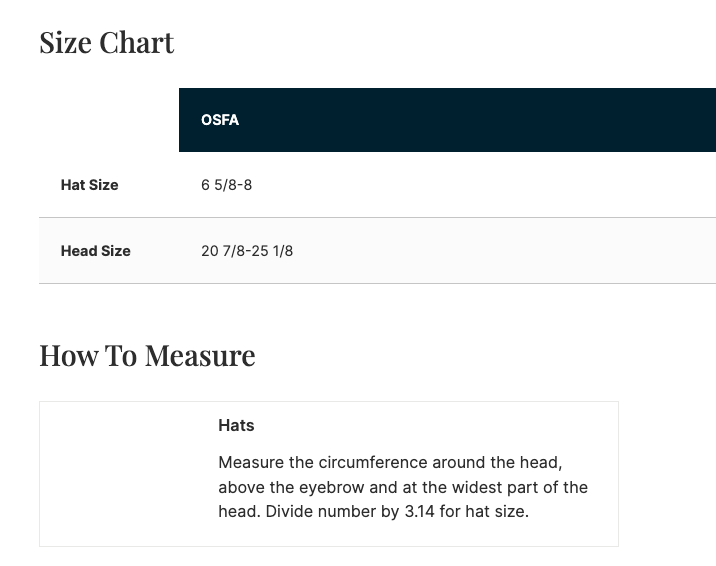 Sizing Chart