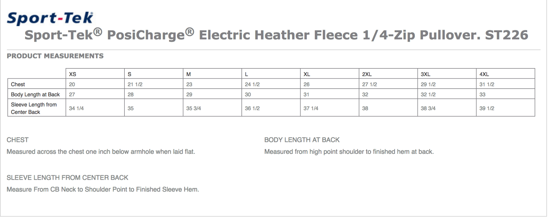 Sizing Chart