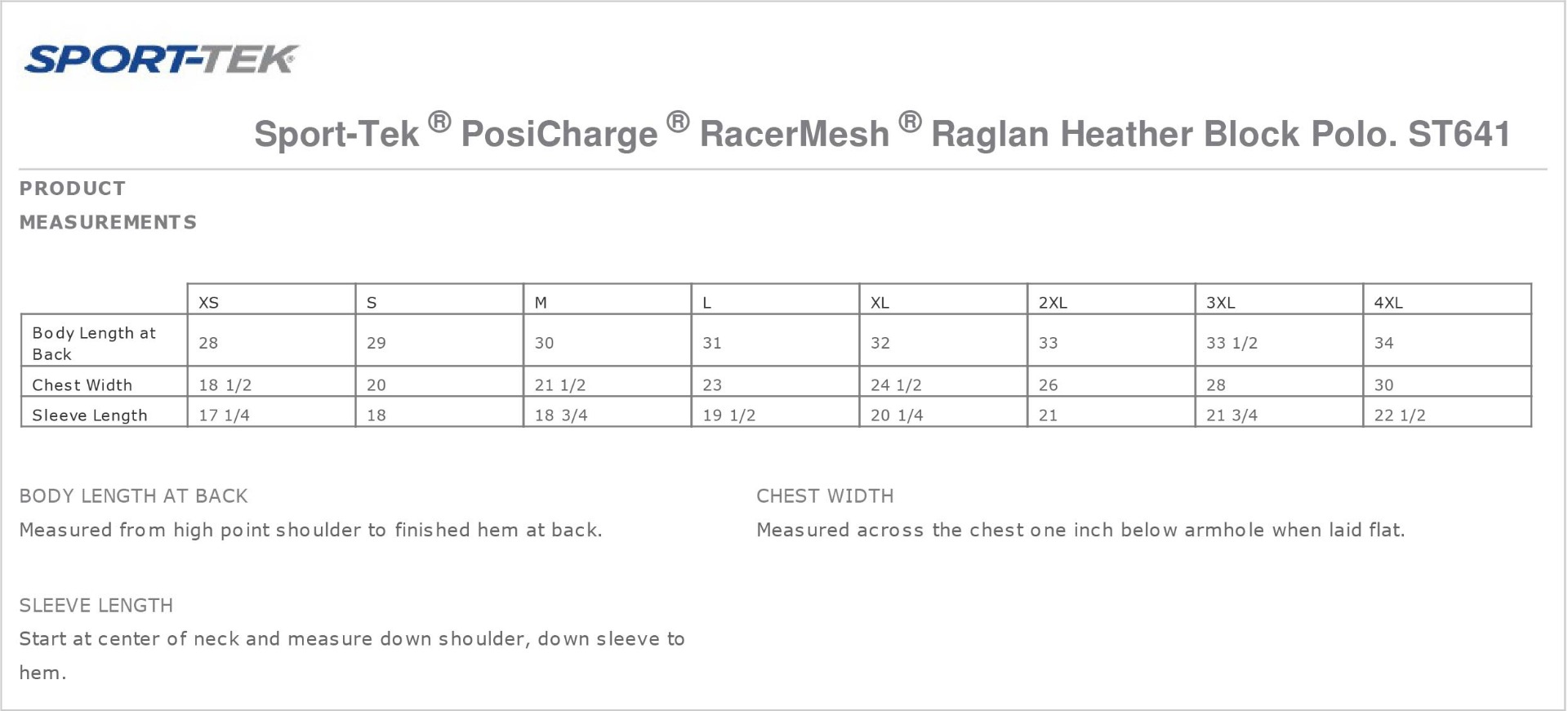 Sizing Chart